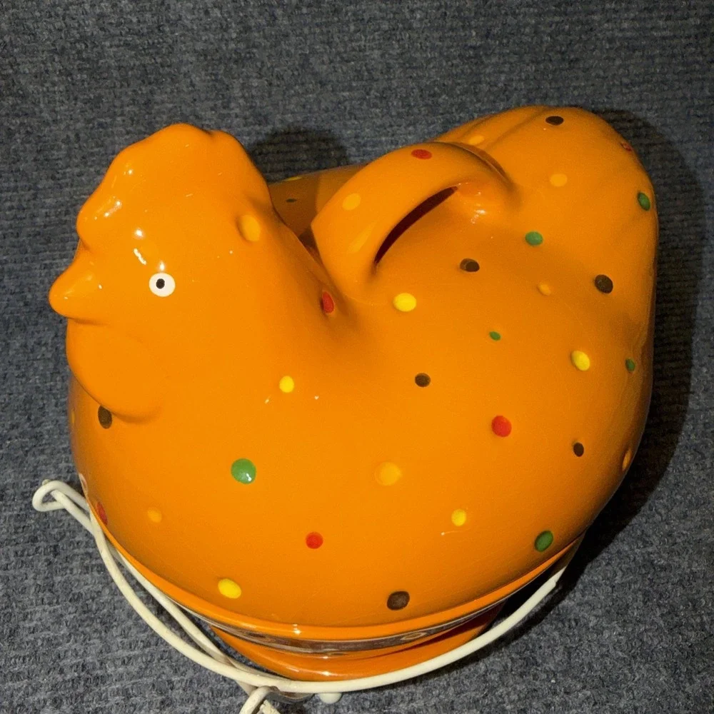 3Pc Temptations By Tara Orange Polka-Dot Hen Chicken Ovenware Basket Lid